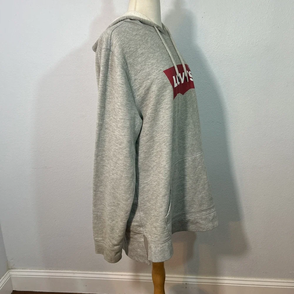 Levis Hoodie Mens L Gray Batwing Logo Fleece Pullover Streetwear Casual‎